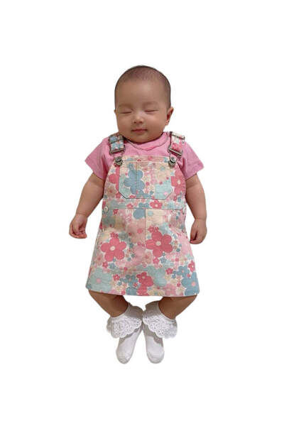 The-kid.co 2-Piece Baby Dress Set – Pink T-Shirt & Floral Dress