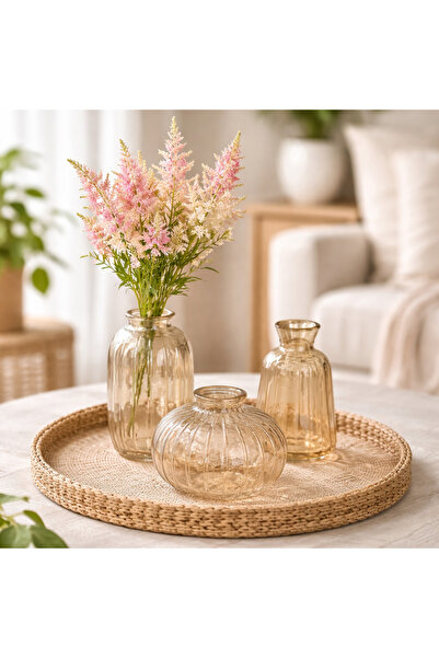 sahane & bazaar Amber Cam Vazo Seti 3’lü & Dekoratif Vazo Seti