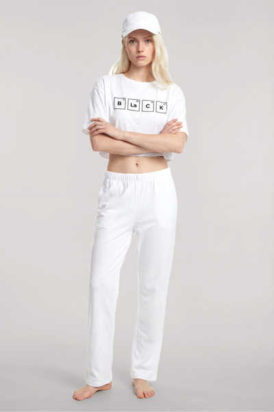 Akbeniz Σετ Παντελόνι και Μπλουζάκι με Στάμπα Λευκό