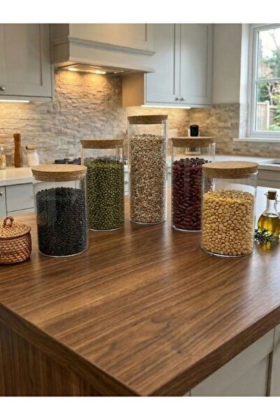 Perodia Set of 5 Plain Glass Jars with Bamboo Lids, Vacuum Food Storage Set (...