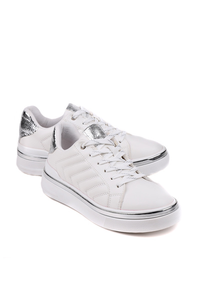 stato Nova Καπιτονέ Λευκό Γυναικείο Sneaker με Ασημένιες Λεπτομέρειες