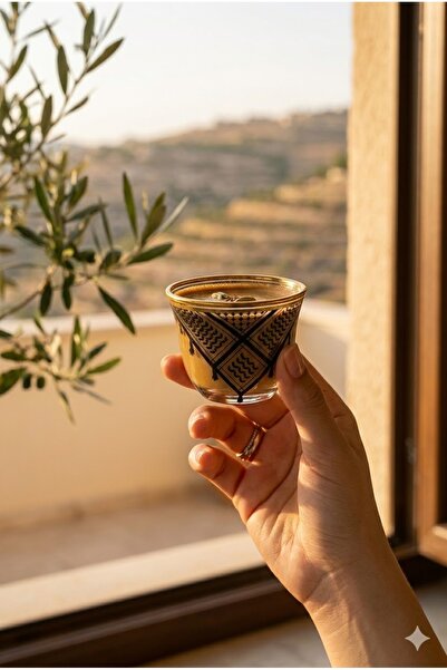 Zaytoon 6-Piece Palestinian Keffiyeh Patterned Luxury Arabic Coffee Cup - Aut...