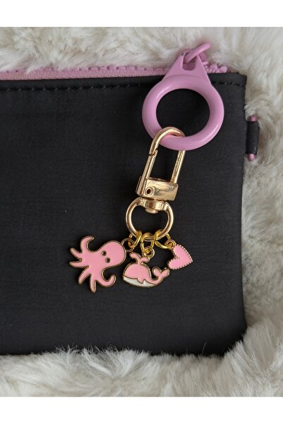 WhimsyWhite Gold Bag Accessory with Pink Octopus, Whale and Heart Detail - Ma...