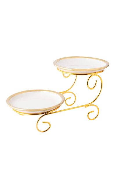 OEM Πολυεπίπεδη πιατέλα για ζαχαρωτά, από πορσελάνη και χρυσό μέταλλο, 2 επιπ...