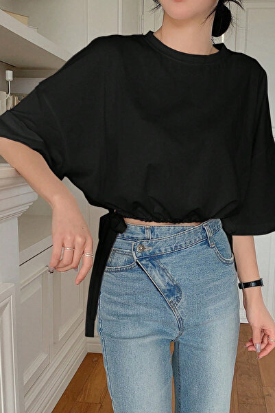 COOL TARZ Γυναικείο κομψό, μεγάλου μεγέθους, μαύρο μπλουζάκι με δέσιμο στο πλ...