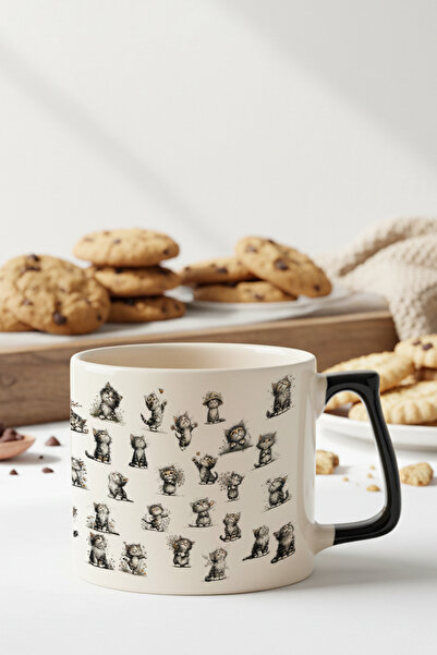 qoeuyl boutique Cheerful Cats Printed Fun Gift Modern Ceramic Mug with Black ...