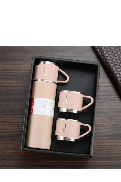 Generic Brand # Thermos Stainless Steel Cold Hot Vacuum Thermos Camping Office Set with 3 Cups and Bag Gift 550 ml