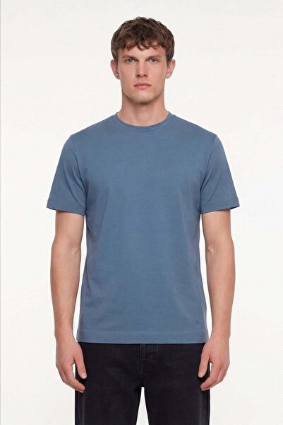 Sabri Özel Men's Pilot Blue Regular Fit 100% Cotton Basic T-Shirt
