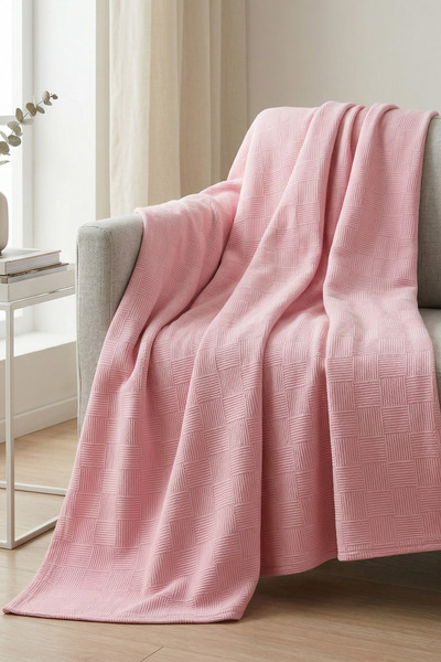 Nart Home 100% Cotton Checkered Patterned Single Pique Pink 160X230