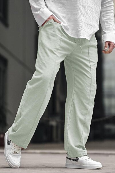 Madmext Pantaloni de in pentru bărbați, verde mentă, cu croială relaxată 6539