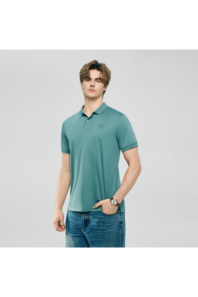 Giordano قميص بولو رجالي قصة ضيقة ضيقة مصنوع من القطن المتشابك بتقنية ليكويد ...