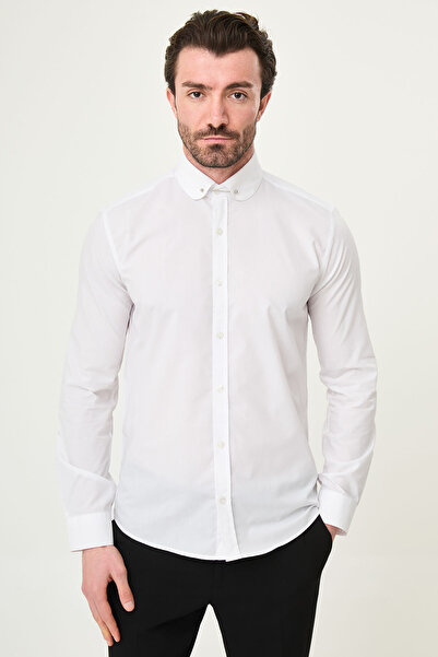 Mcr Straight Slim Fit Collar Pinched Men's Shirt White - 37634.22Y