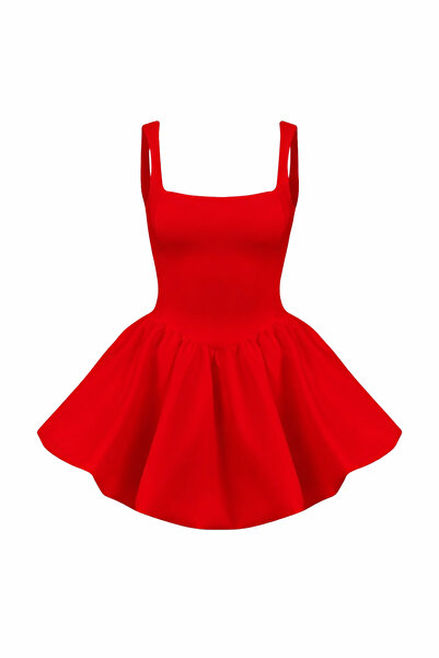 La Sarta Paros Short Red Dress with Balloon Skirt