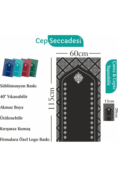 Asyabayrak Pocket Prayer Mat-Black, Easy to Carry, Umrah-Mevlüt Gift, Travel Prayer Mat