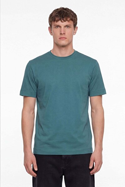 Sabri Özel Men's Petrol Regular Fit 100% Cotton Basic T-Shirt
