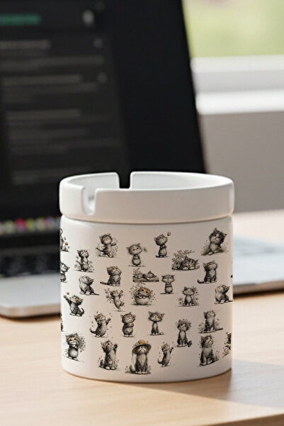 giftkonsept Neşezitul de gunoi ceramic cu capac, fără miros, cu imprimeu cu p...