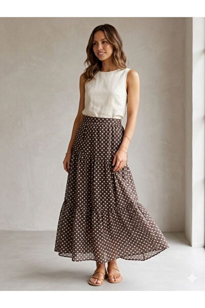 MAESTRO WOMAN Γυναικεία Καφέ Σιφόν Πουά Φουσκωτή Μακριά Φούστα