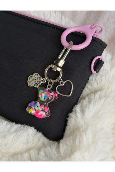 WhimsyWhite Transparent Jelly Bear, Silver Color Bag Accessory with Paw and H...