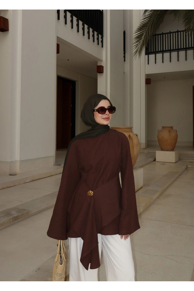 MODA AKSA 6020 BROŞ DETAYLI ÜST kahve