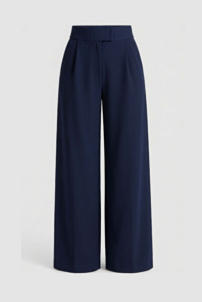 Moderk Women's High Waist Velcro Black Palazzo Trousers