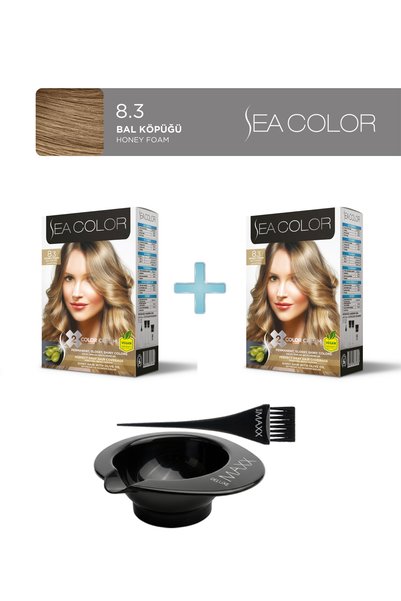 Sea Color 2'li Paket Set Saç Boyası 8.3 Bal Köpüğü, Boya Tası ve Fırça Hediye!