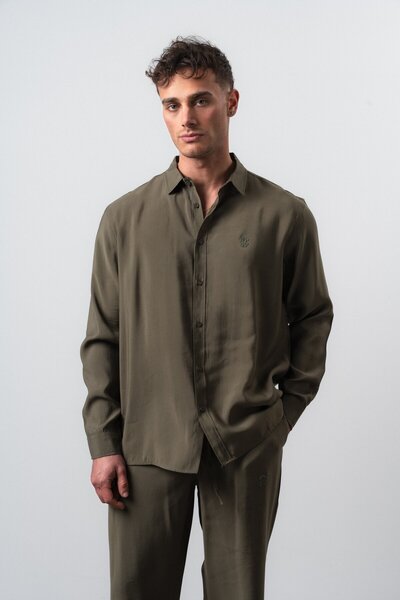 Respire Men's Rs Long Sleeve Modal Oversize Shirt Khaki