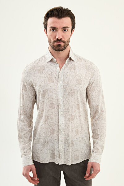 Mcr Patterned Slim Fit Long Sleeve Men's Shirt Mink - 27126.26Y