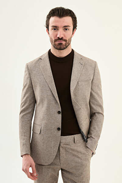 Mcr Gray Slim Fit Mono Collar Linen Men's Jacket Brown - 41453.25Y