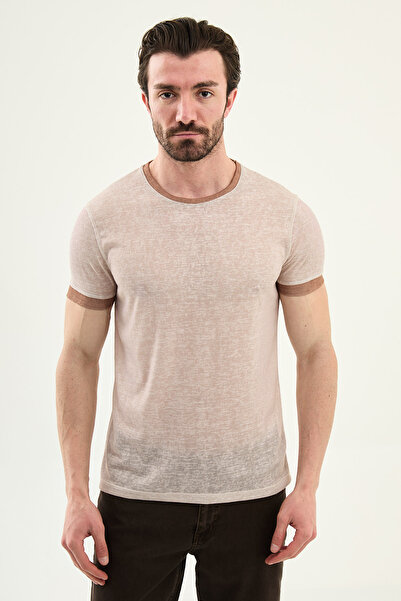 Mcr Patterned Slim Fit Crew Neck Men's T-Shirt Beige - 36877.26Y