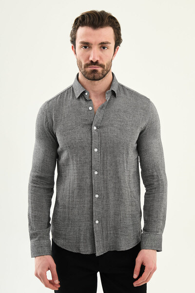 Mcr Straight Slim Fit Long Sleeve 100% Cotton Men's Shirt Black - 27135.26Y