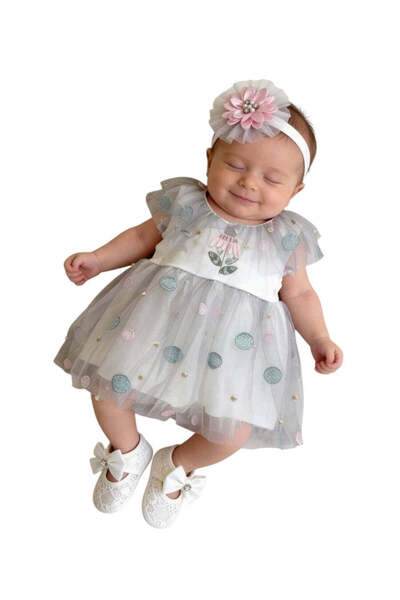 The-kid.co Fungus Flowers Short Sleeve Dress Set – With Headband - Mint