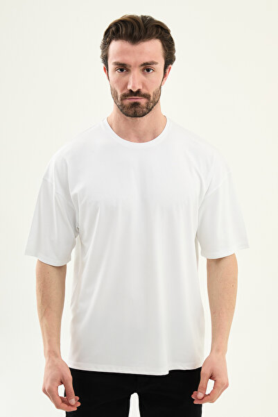 Mcr Plain Slim Fit Oversize Crew Neck Men's T-Shirt White - 36875.26Y