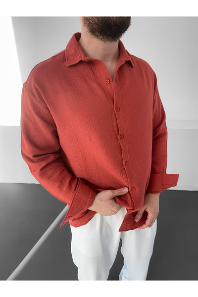 NO1 KONSEPT Tile Muslin Linen Long Sleeve Oversize Shirt