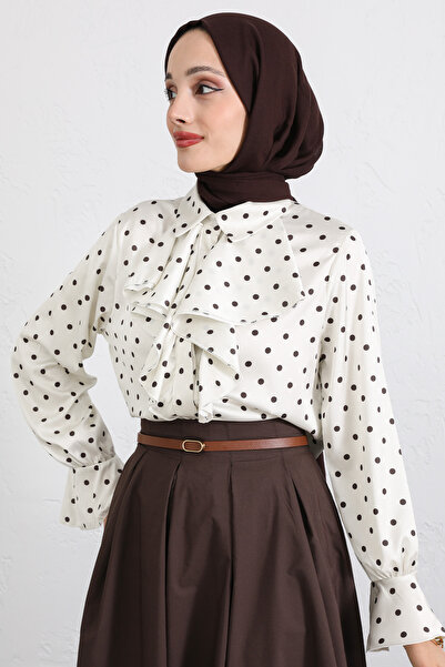 Salih Çelebi Polka Dot Volan Collar Shirt Y0119 - Ecru
