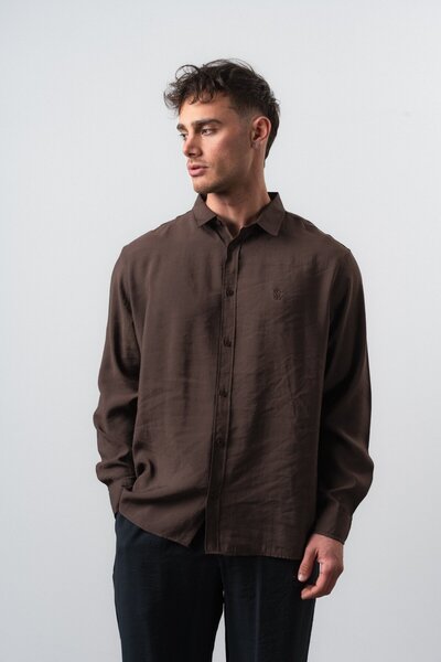 Respire Men's Rs Long Sleeve Modal Oversize Shirt Dark Brown