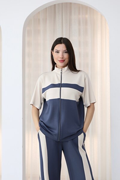 sportiness Garni Detailed Zippered Oversize Modal Fabric Tracksuit Set