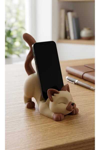 MYCRAFT3D Kedi Figürlü Telefon Tutucu Stand - 3D Baskı Ofis Masaüstü Aksesuar...