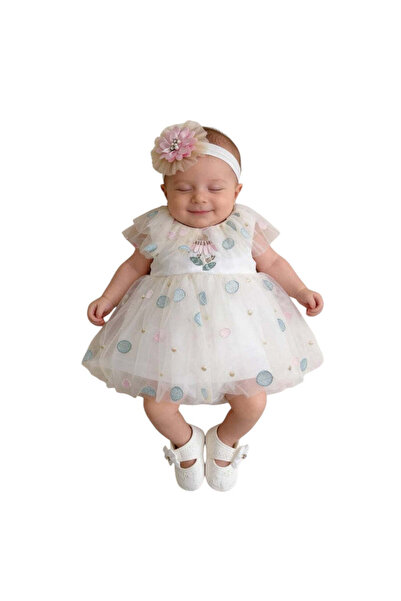 The-kid.co Fungus Flowers Short Sleeve Dress Set – With Headband - White