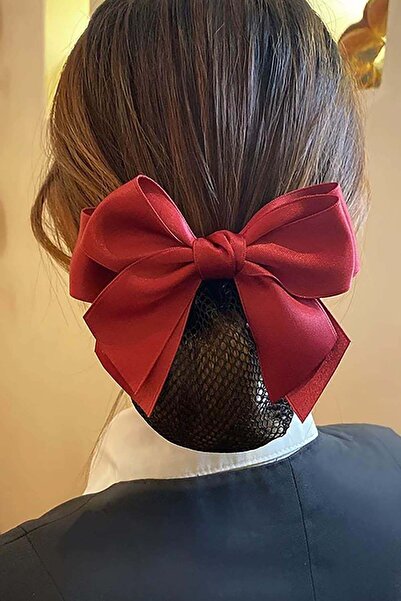 TAKIŞTIR Burgundy Color Ribbon Figured Ballet Clip with Automatic Clip Mesh Clip