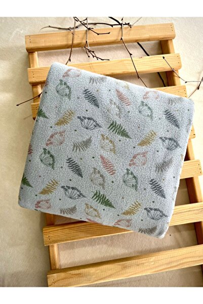 KİRAZHOME Gri Minimal Yaprak Desenli Polar Battaniye – 205x180 cm