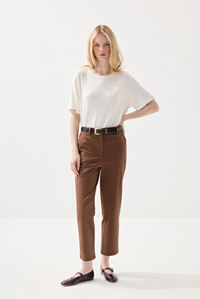 Gusto Canvas Mom Pants - Brown