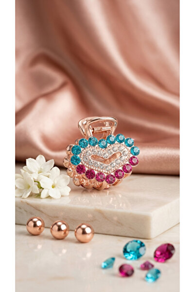 Universal Renkli Taşlı Mini Saç Tokası Rose Gold Mandal Toka Zarif Kadın Akse...