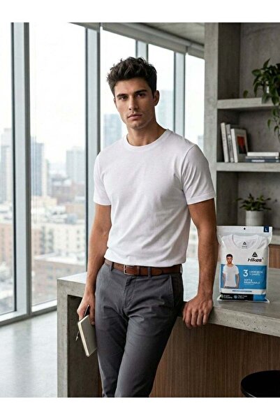 hikes Premium Crew Neck Base Layer T-Shirt 3-Pack Soft Stretch Cotton