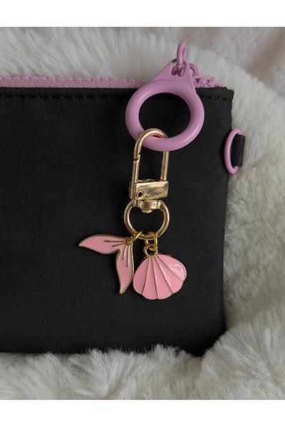 WhimsyWhite Marine Series Pink Mermaid Tail and Oyster Figured Keychain - Gol...