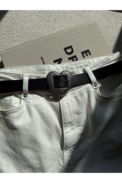 coaksco Women's Black Antique Heart Buckle Black Belt