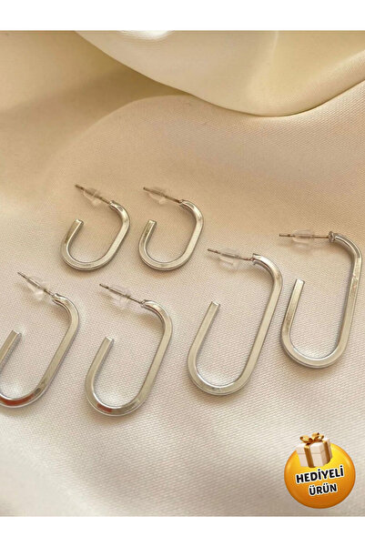 Piercing Market Steel & Silver 3 أزواج من الأقراط الفضية اللونية على شكل حرف ...