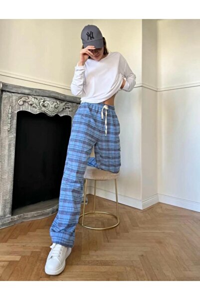 yesmoda Plaid Patterned Lace-Up Sweatpants