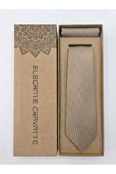 Elegante Cravatte Beige Mink Micro Patterned Cotton Men's Tie and Handkerchie...