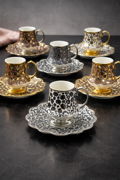 YzHome Acar Luxury 6-Person Porcelain Leopard Pattern Coffee Cup Set 100ml