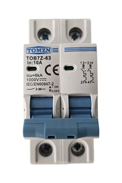 TOMZN 2P DC circuit breaker, 10A - 63A DC, 1000VDC, DIN rail installation, 2M